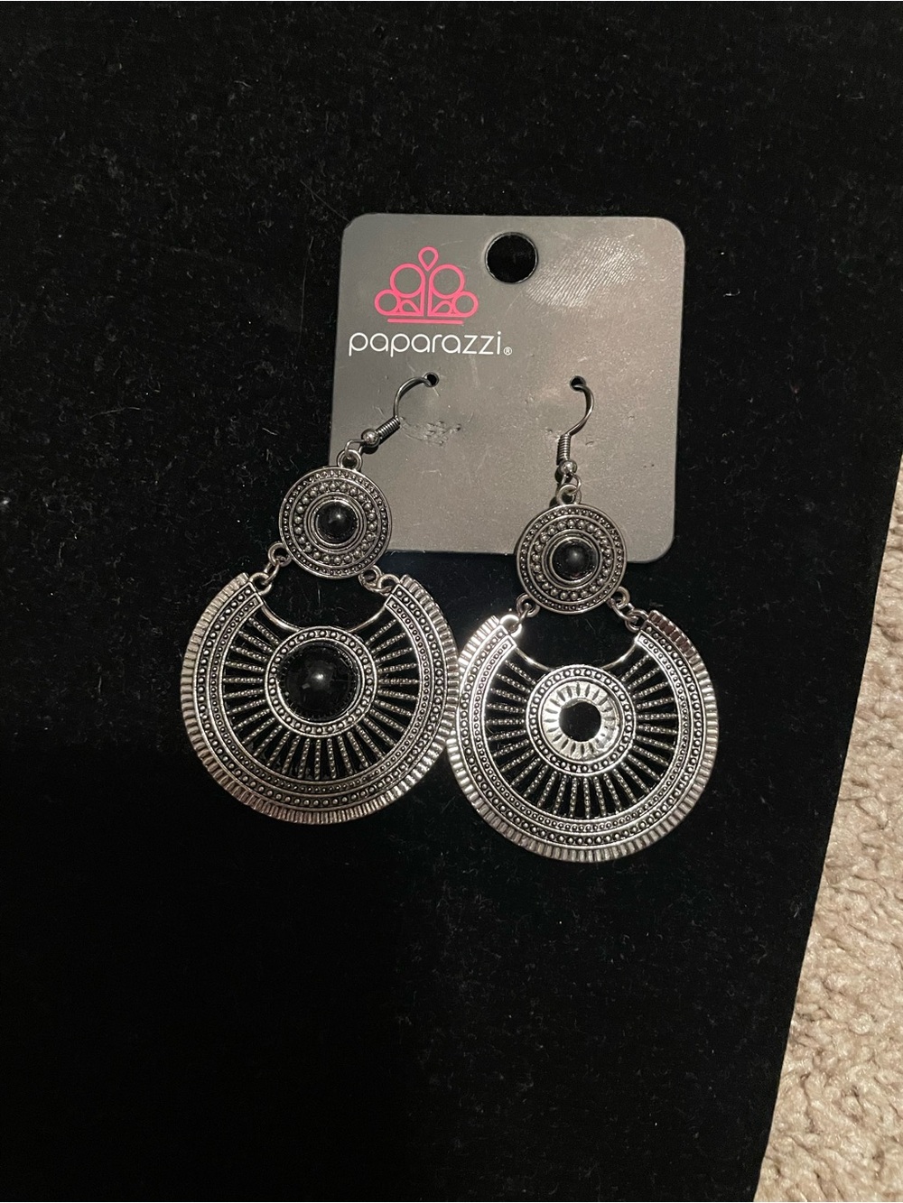 paparazzi Black and Silver Boho Filigree Hoop Earrings